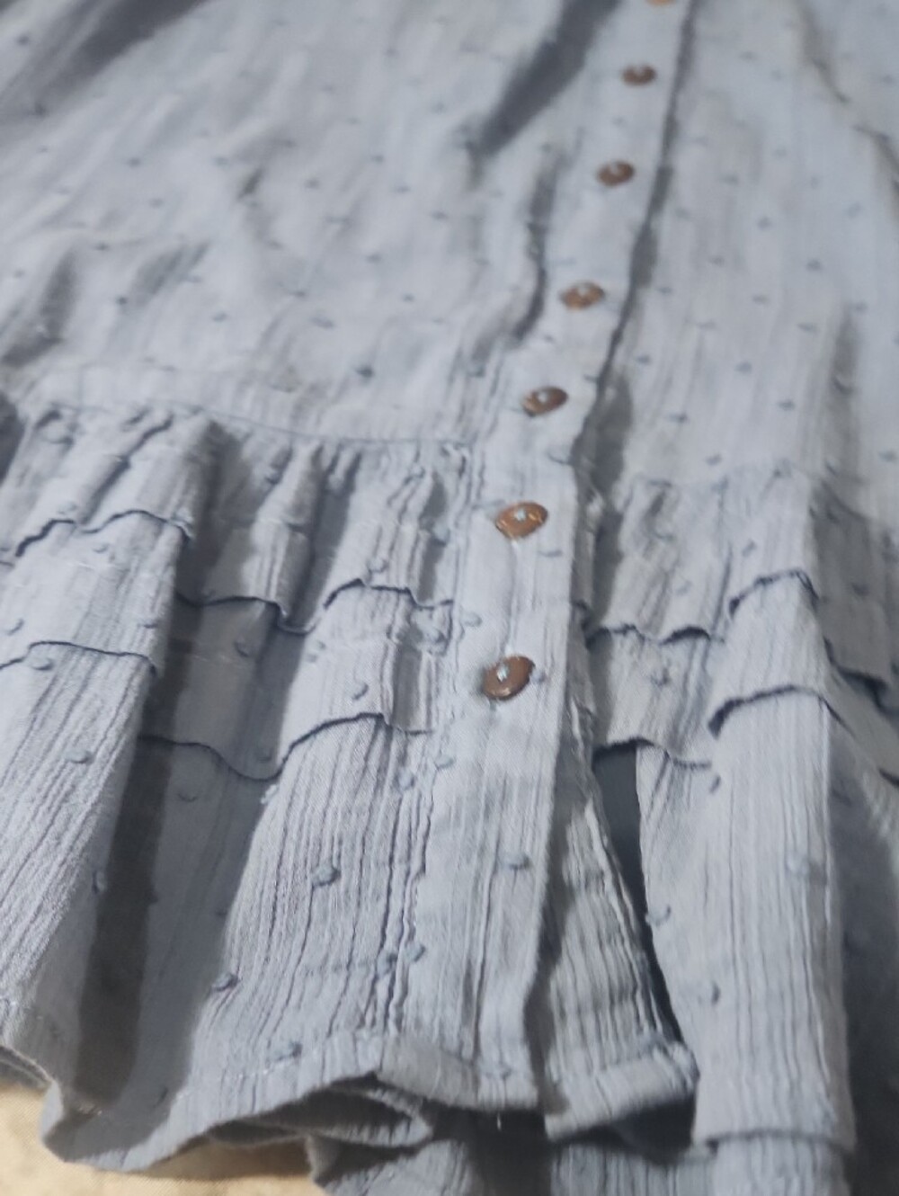 easel Blue Textured Button-Up Blouse Labeled Small Is Oversized See Measuring - Picture 5 of 13
